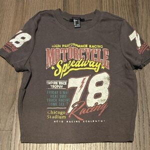 Forever 21 Brown Motorcycle Speedway Crop T-Shirt